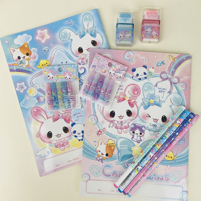 日本q-lia平成古早复古小兔猫咪系列限定B5本木制铅笔 笔袋铅笔帽