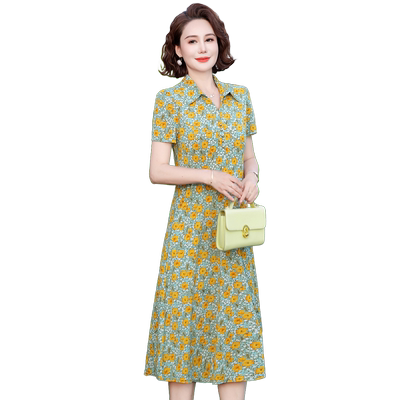 工厂店中年女装短袖冰丝连衣裙