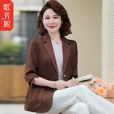 中老年女春秋新款长袖上衣时尚洋气西服妈妈春夏季薄款小西装外套