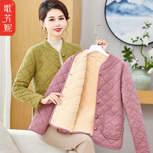 中年妈妈加绒加厚棉衣外套灯芯绒棉服2025冬季中老年女装棉袄内胆
