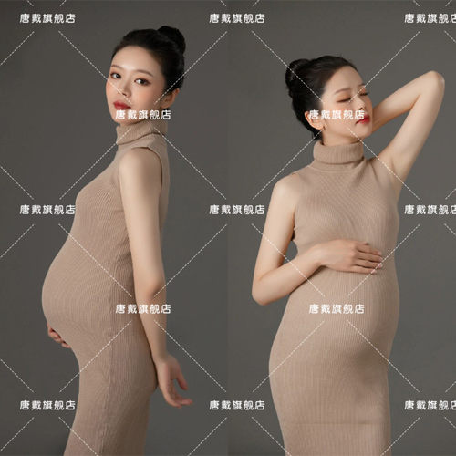 23新款影楼孕妇照拍照服装居家修身针织连衣裙套装大肚照写真衣服