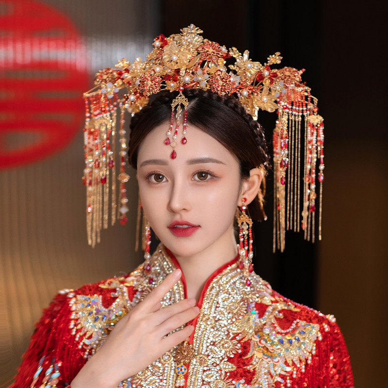 中式婚礼唯美古典新娘结婚头饰秀禾服龙凤褂造型凤冠大气配饰舒语