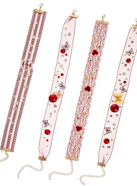 韩式风蕾丝晚宴party红色项链