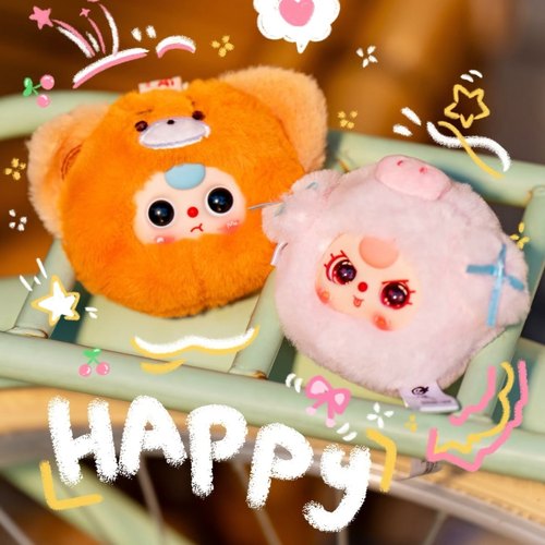 【确认款】正版baby three娃三岁小不点Mini动物头毛绒潮玩盲盒挂