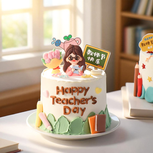 教师节蛋糕装饰老师辛苦节日花束奖杯插牌卡通男女老师软胶插件
