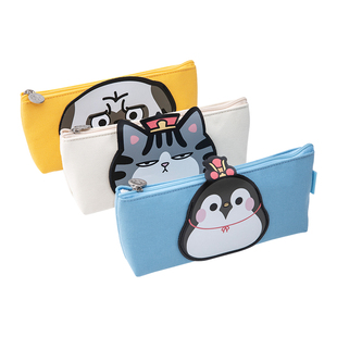 齐心笔袋学生收纳袋可爱皮章吾皇万睡卡通大容量国潮帆布WHA3202