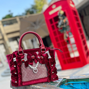 mikkoshop丝绒痛包 蝴蝶结蕾丝甜美风少女心追星娃痛包手提包