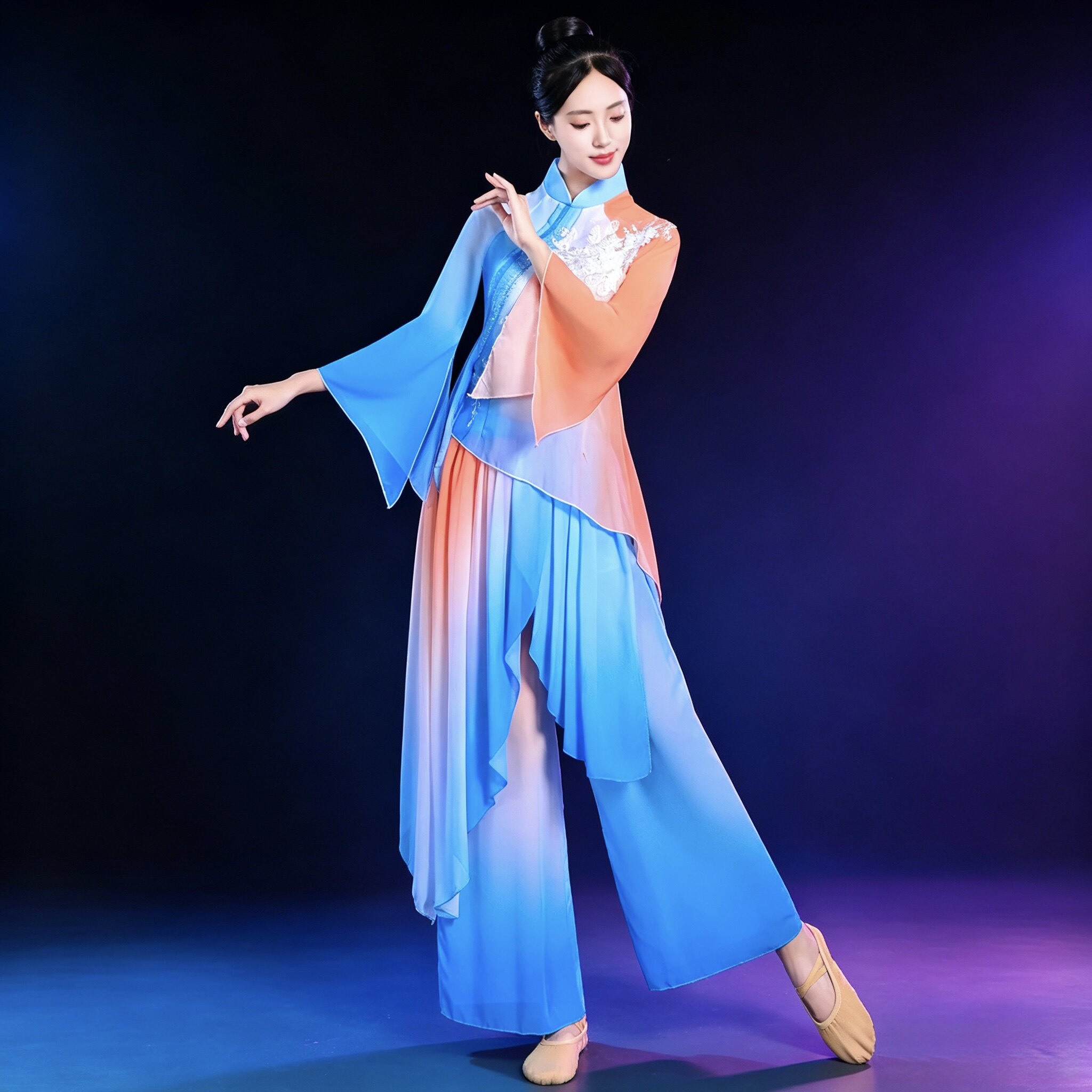 蓝色古典舞蹈服打鼓舞腰鼓水鼓舞