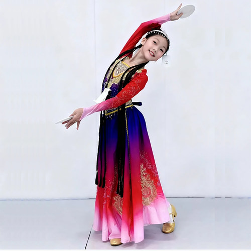 儿童重工新疆舞蹈演出服维吾尔族民族鼓舞少数民族表演维族大摆裙