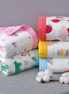 童被春秋纯棉高密六层纱布浴巾卡通加厚毛巾被印花纱布婴儿空调被