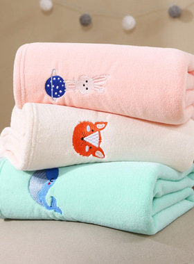 婴儿浴巾卡通珊瑚绒宝宝儿童洗澡大毛巾吸水不掉毛加厚盖毯柔软