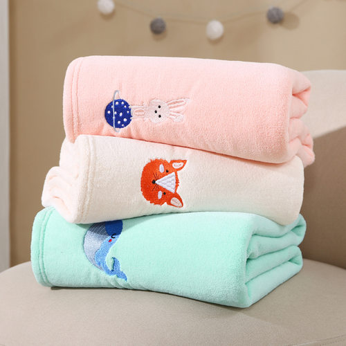 婴儿浴巾卡通珊瑚绒宝宝儿童洗澡大毛巾吸水不掉毛加厚盖毯柔软