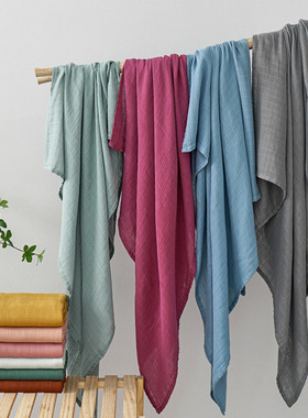 双层纱布竹棉素色新生儿襁褓巾宝宝包被包单婴儿抱被浴巾外贸