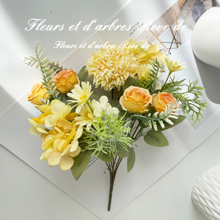 ins单支仿真花束假花拉丝玫瑰绣球手捧花婚庆室内外庭院装饰摆设