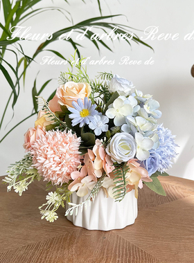 高档轻奢油画玫瑰绣球洋甘菊仿真花假花客厅餐桌婚宴装饰花摆件