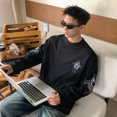 Aboutmemory刺绣男士长袖打底T