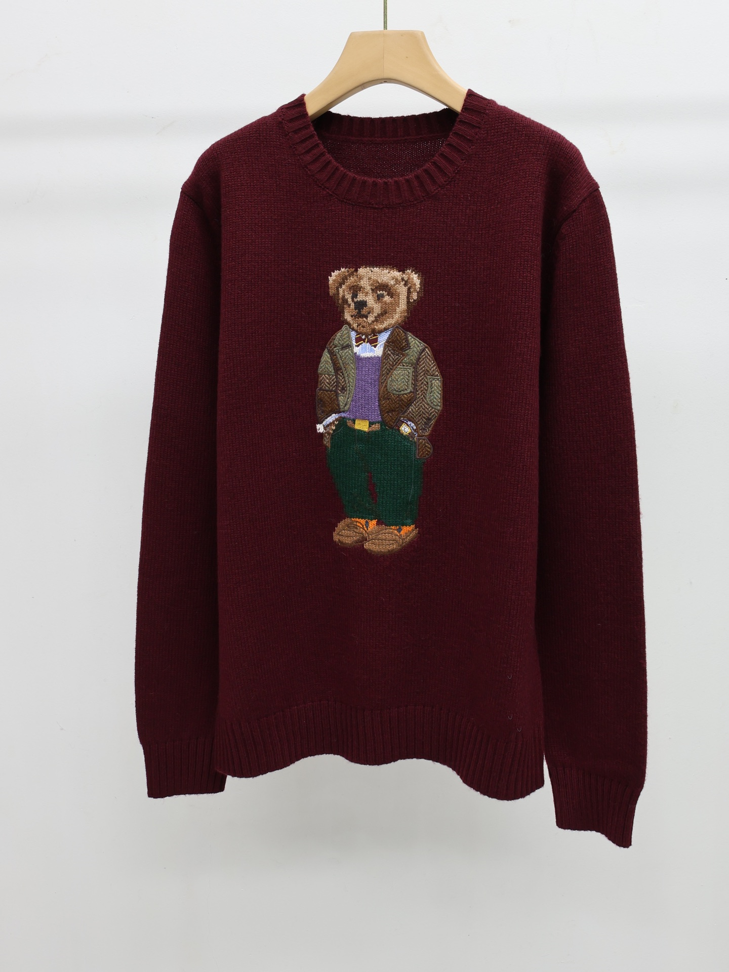 thumbnail for 25 autumn and winter new model heavy industry wool cashmere cartoon bear crew neck college age-reducing sweater for men and women A22