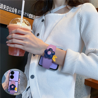 适用华为pocket2手机壳花朵腕带