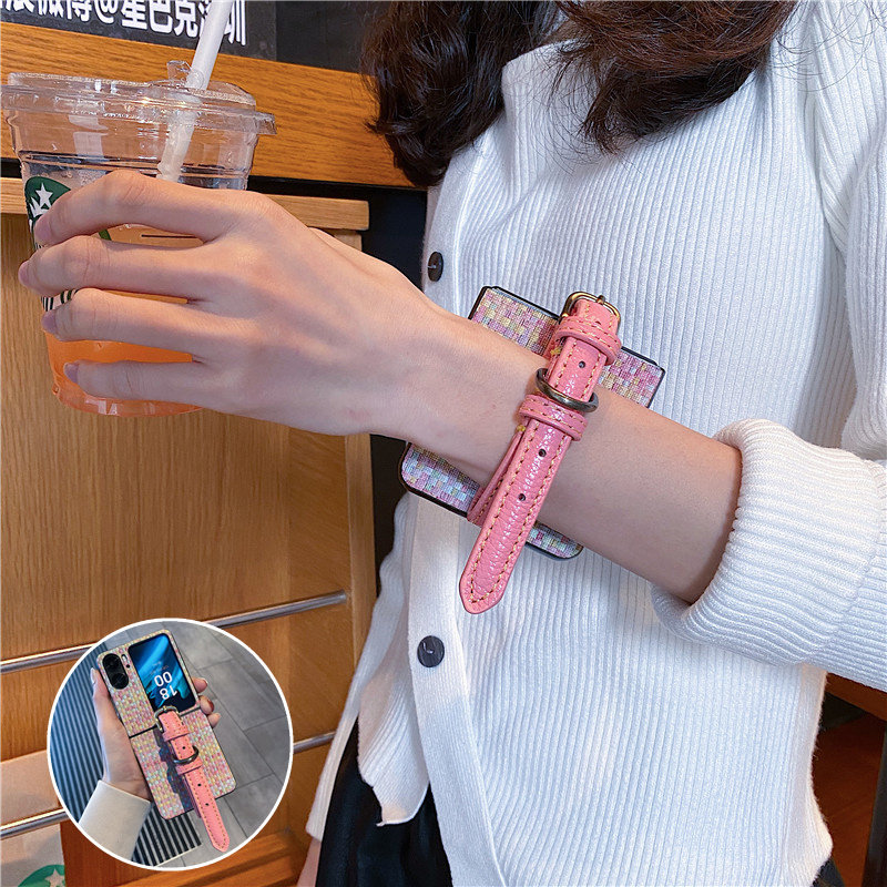 适用小米MIXflip2手机壳小折叠屏适用华为pocket2真皮腕带puraX阔屏适用三星zflip5/67适用oppofindn2/n3Flip