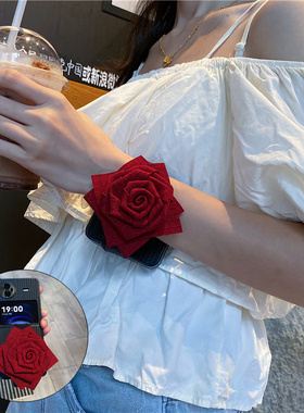 酒红玫瑰花腕带适用vivoXflip手机壳小折叠屏oppofindn3防摔n2华为pocket2保护套p50荣耀magicV2女purax新品