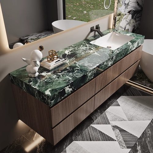 普拉达绿岩板一体盆浴室柜组合洗手池定制洗脸台盆柜卫生间洗漱台