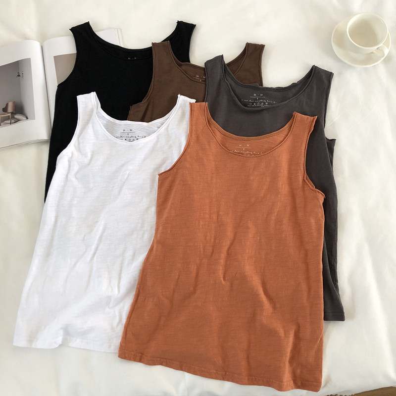 泫雅风竹节棉工字宽松显瘦吊带