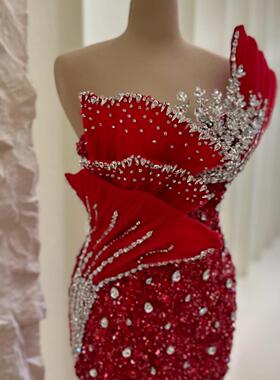 dress高定时尚红色抹胸珠绣新娘敬酒服晚装年会晚宴聚会演出礼服