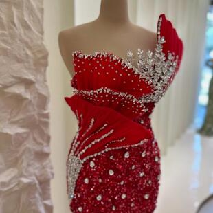dress高定时尚红色抹胸珠绣新娘敬酒服晚装年会晚宴聚会演出礼服