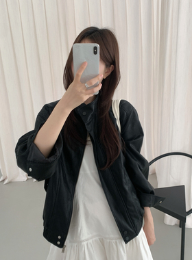 ULOUR/U粒-26年早春美式复古机车风宽松皮衣75010