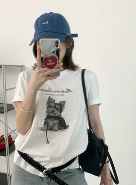 ACME PRETTY-26夏上新可爱小狗印花宽松短袖T恤W211