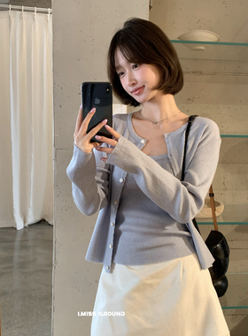 IMISS-26年早春韩标简约花边羊毛针织开衫（含33羊毛）R01292