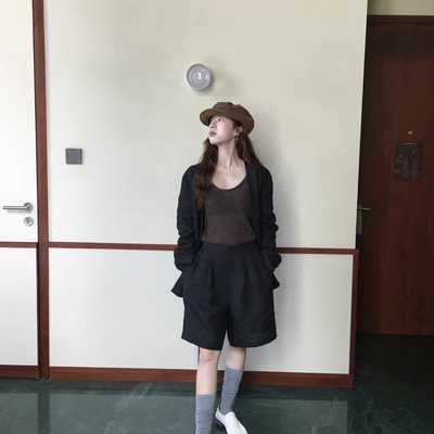 Have：U-秋上新100苎麻高品质开衫休闲短裤S6082-1