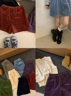 MZI STUDIO-简约复古净色极简灯芯绒松紧腰口袋休闲短裤YS1-19009