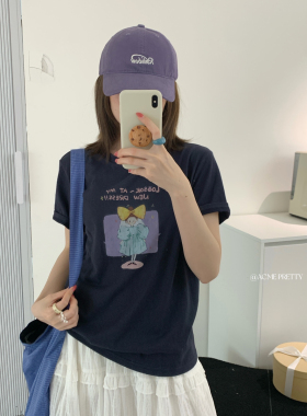 ACME PRETTY-26年夏上新轻美式可爱小女孩印花撞色短袖T恤W558