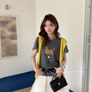 不含披肩 T恤 3227s 上新韩系减龄卡通小马印花立体珠珠短袖 SUSAN