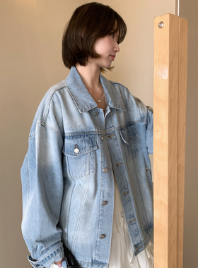 IMISS-26年春款复古做旧翻领宽松牛仔外套R6058