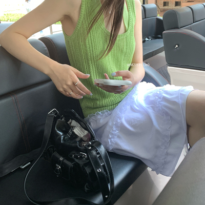 MZI STUDIO-一夏韩标假两件挂脖镂空清爽气质时尚简约背心A80001#