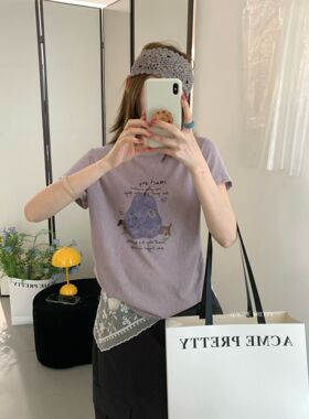ACME PRETTY韩版夏季时尚百搭圆领短袖T恤女宽松显瘦印花上衣W662
