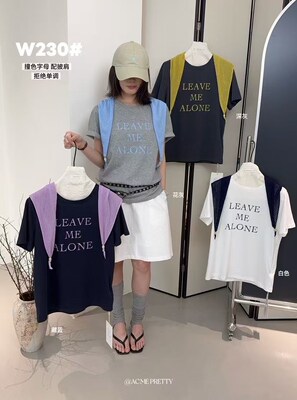 ACME PRETTY韩系简约百搭字母印花圆领短袖T恤配披肩显瘦上衣W230