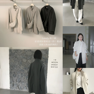 S10195 ins气质款 LOVELY立领极简百搭韩系中长款 风衣外套 配包包