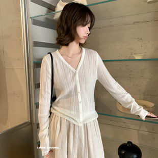 IMISS-春上新蕾丝拼接V领针织开衫上衣R01328