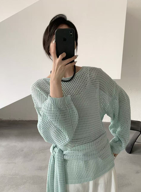 ULOUR/U粒-26年早春镂空拼接防晒毛衣针织衫(配披肩)s2025