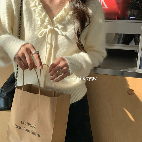 VIVIS TYPE-冬上新木耳领兔毛开衫保暖毛衣8736