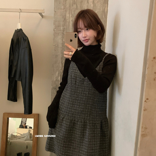 IMISS冬上新韩标高品质羊毛格纹叠穿吊带连衣裙H80822