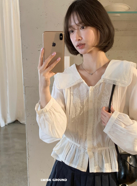 IMISS-26年早春上新韩标花边刺绣绑带小衫R60956