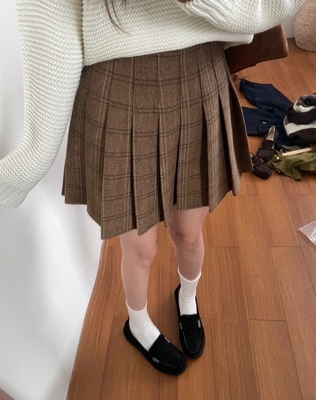 防走光格子短裙百褶半身裙