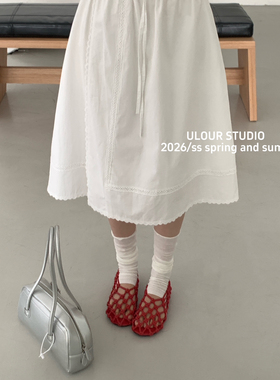 ULOUR/U粒-26年早春韩系蕾丝拼接百搭中长款半身裙75079