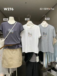 T恤上衣宽松w276 百搭猫咪卡通印花圆领短袖 ACME PRETTY夏上新韩版
