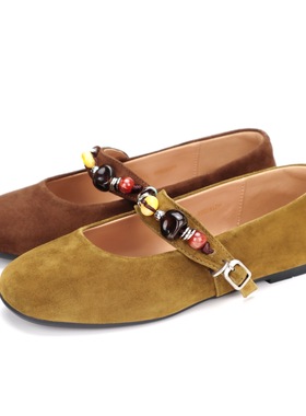 HARSON哈森2026圆头软底复古串珠饰一字扣带浅口单鞋女鞋HS263009