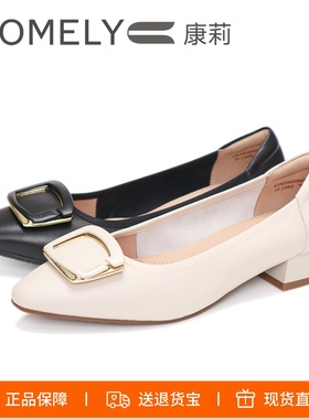 COMELY康莉2025新款低跟尖头牛皮鞋舒适百搭女鞋单鞋KYQ45560